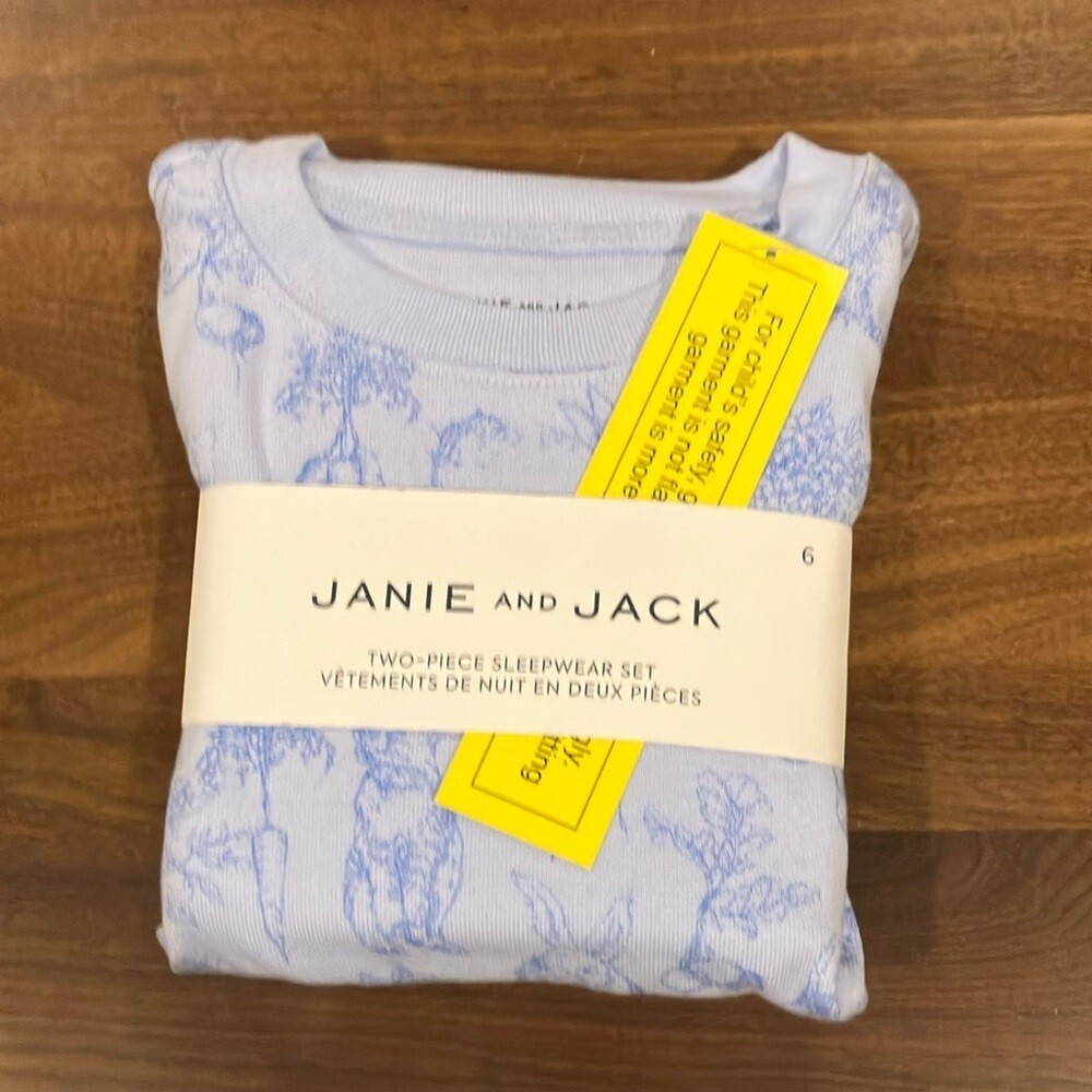 NWT- Janie and Jack Bunny Blue Kids Pajamas - Picture 3 of 3